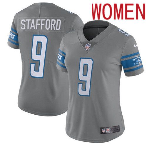 Women Detroit Lions #9 Matthew Stafford Nike Grey Rush Vapor Limited NFL Jersey->women nfl jersey->Women Jersey